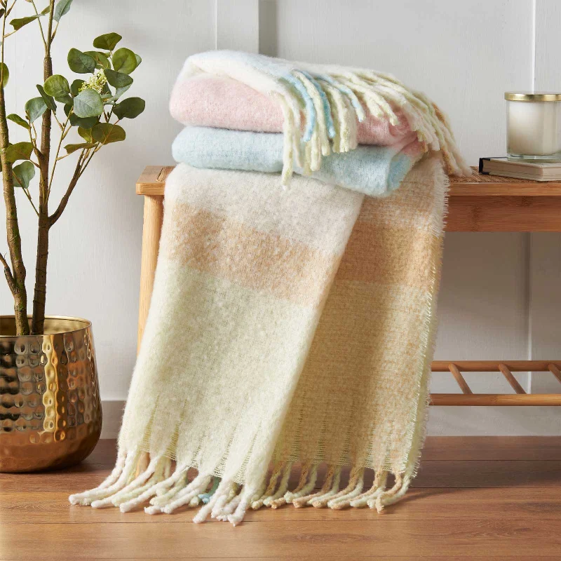 warm flannel mattress topper-Faux Mohair Check Throw Pastel