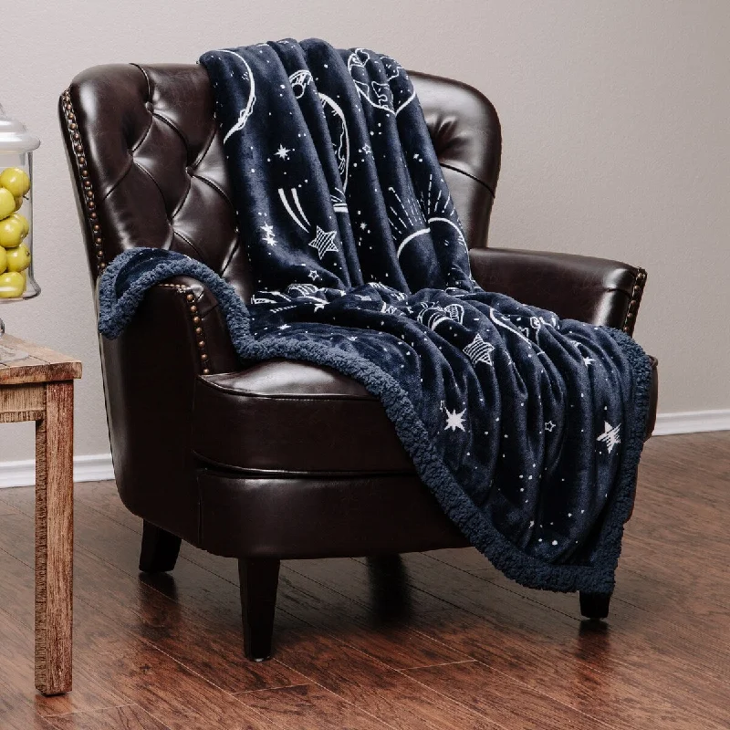 soft tencel blanket-Chanasya Faux Fur Solar Galaxy Space Print Throw Blanket With Reversible Sherpa