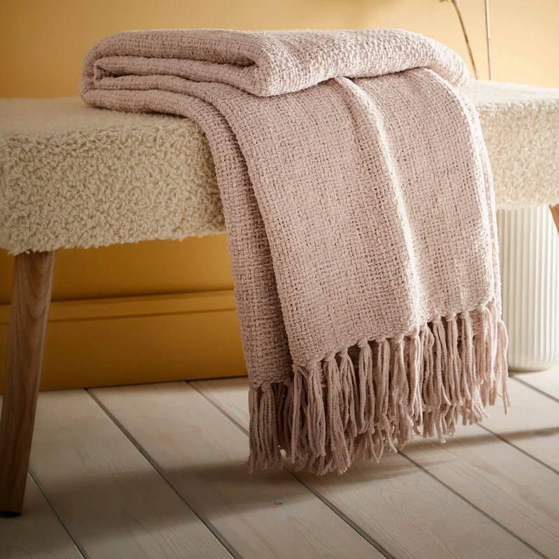 cooling jersey comforter-Textured Chenille Throw Natural