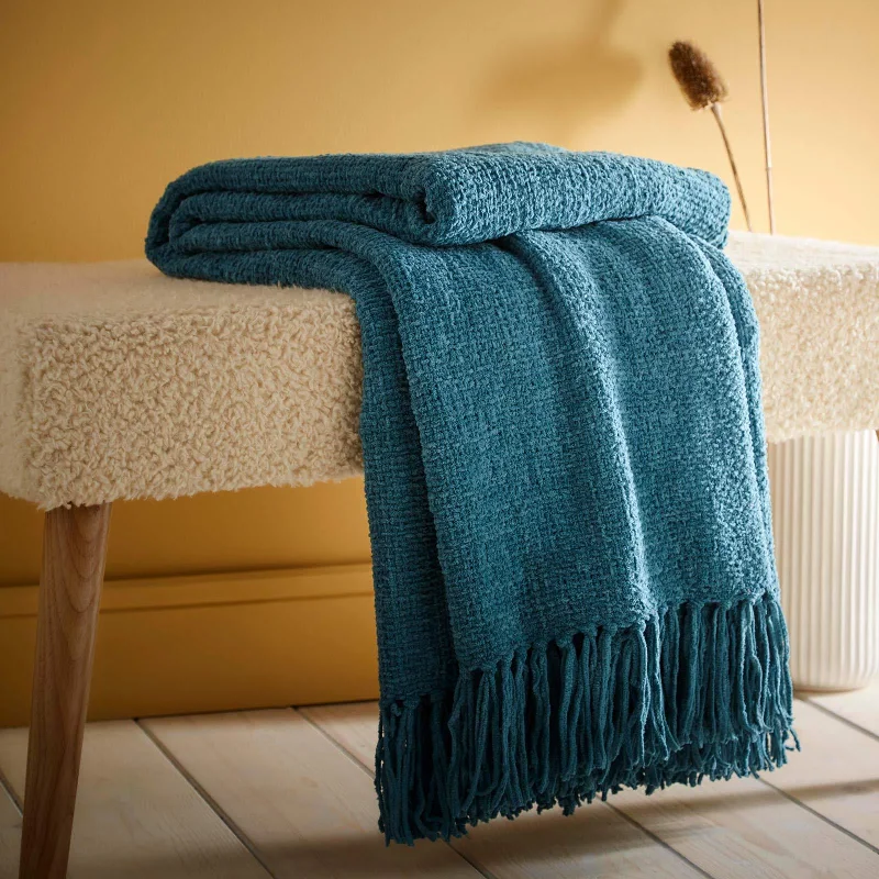 luxury velvet sheets-Textured Chenille Throw Teal