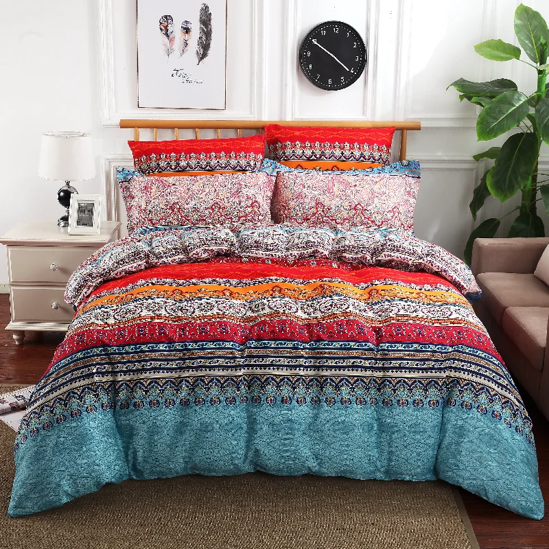 cooling jersey bed topper-Colorful Boho Mandala Paisley 3-Piece Bedding Set: Duvet Cover and Pillow Shams