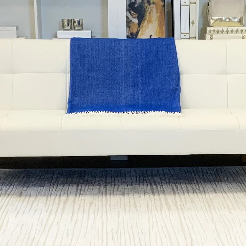 cooling microfiber bed set-Fringed Herringbone Throw - Cobalt