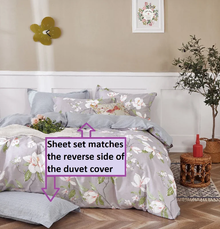 plush cotton blanket-Magnolia 100% Cotton Sheet Set: Fitted Sheet, Flat Sheet and Two Pillowcases