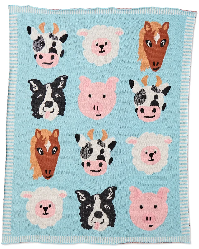 handwoven silk throw-Farm Friends Cotton Knitted Baby Blanket