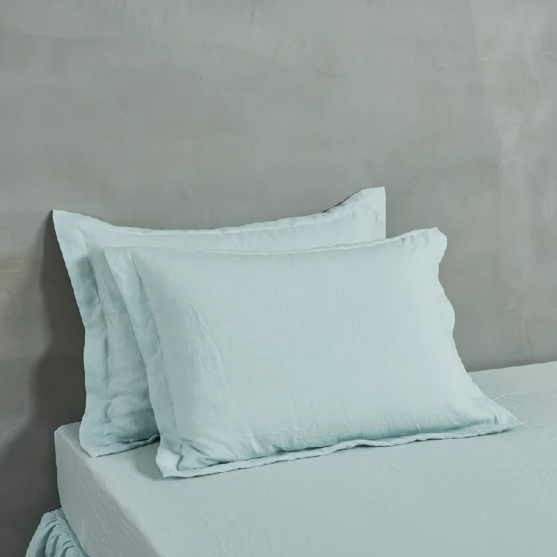 luxury velvet pillowcase-Flanged Linen Pillowcases (set of 2) Icy Blue