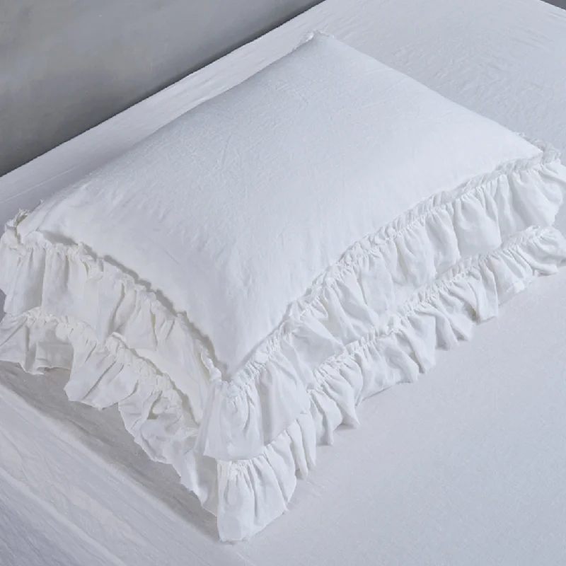 modern geometric pillow-Frayed Ruffles Linen Pillowcases Pair