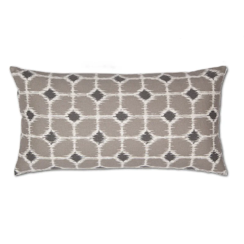 vintage satin bedspread-Gray and White Ikat Diamonds Throw Pillow