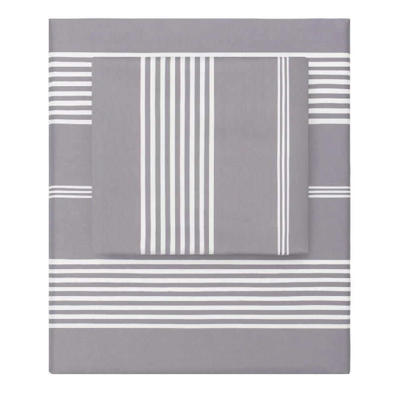 cooling jersey quilt-Grey Striped Seaport Sheet Set  (Fitted, Flat, & Pillow Cases)