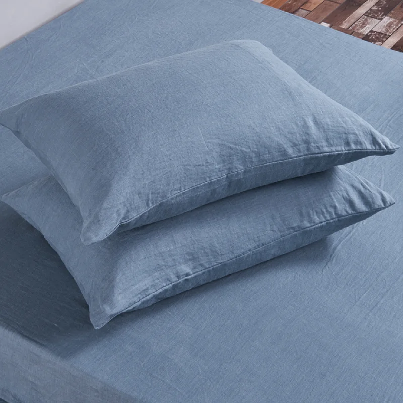 breathable linen duvet cover-Housewife Linen Pillowcases Pair French Blue