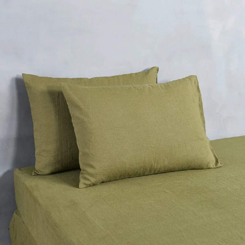 silky percale pillowcase-Housewife Linen Pillowcases Pair Green Olive