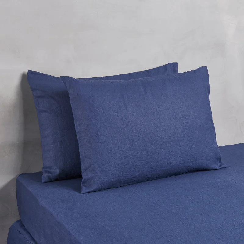 plush cotton blanket-Housewife Linen Pillowcases Pair Indigo Blue