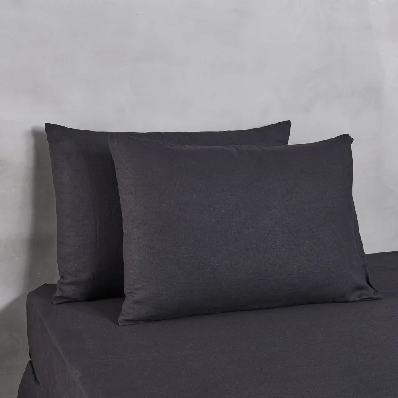 soft microfiber bed set-Housewife Linen Pillowcases Pair Jet-Black