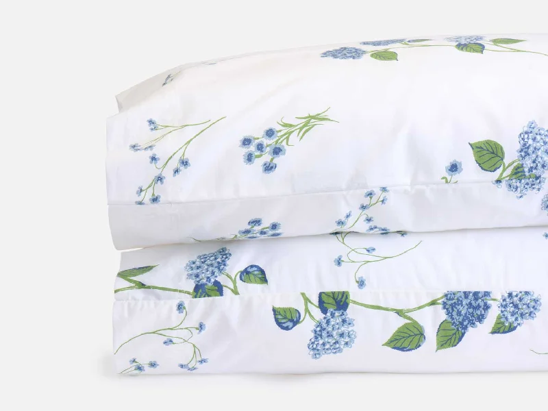 hypoallergenic percale sheets-Hydrangea Print Pillowcase Set