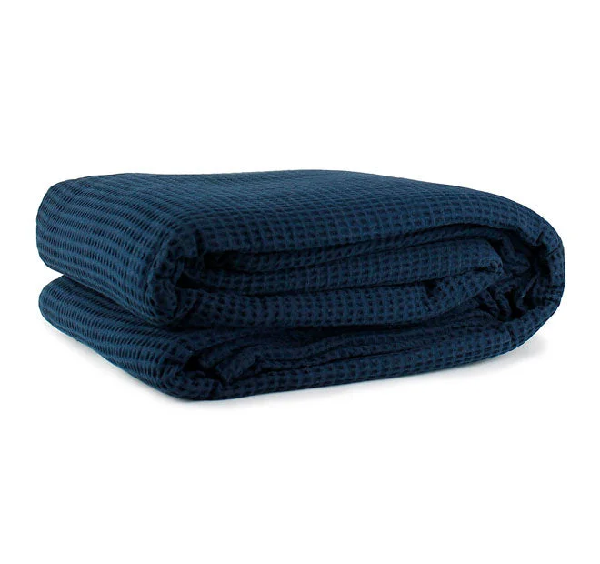 lightweight cotton duvet-Cotton Waffle Blanket Range Navy