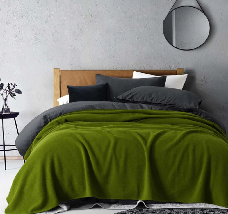 minimalist navy sheets-Australian Wool Blanket Range Moss Green