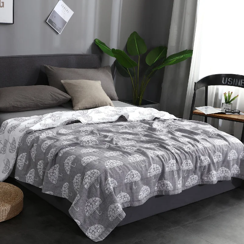 breathable jersey comforter-Lightweight Double Layered 100% Cotton Yarn Bed Blanket - Size Extra Full 79" by 90" (Gray)