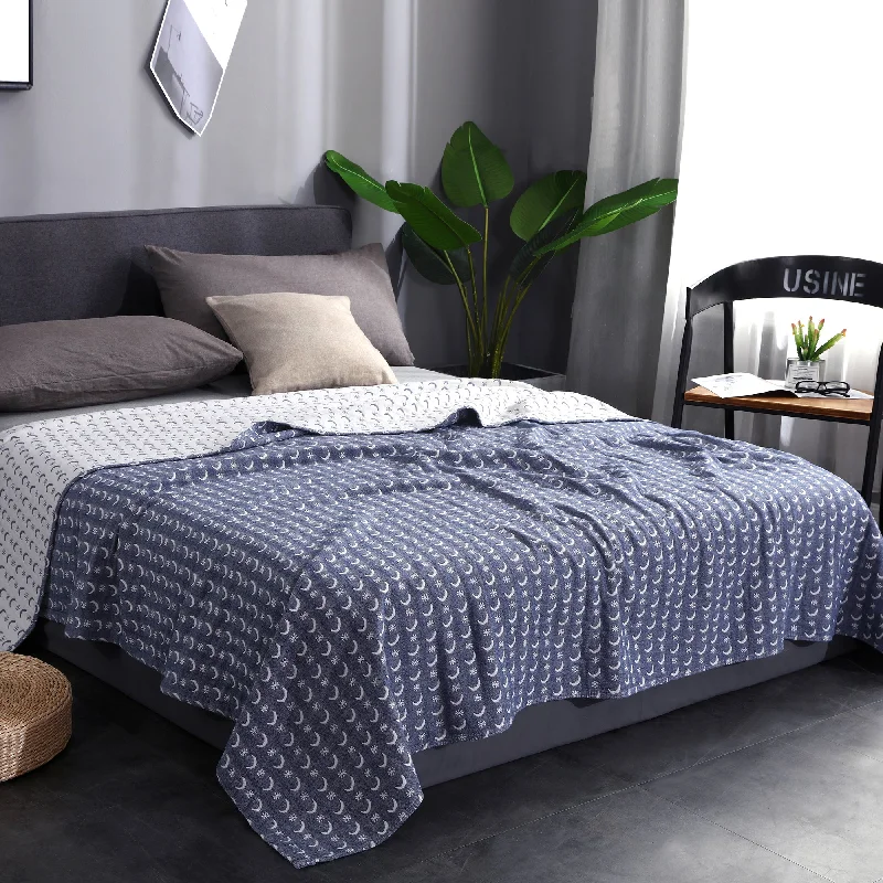 lightweight flannel sheets-Lightweight Double Layered 100% Cotton Yarn Bed Blanket - Size Extra Full 79" by 90" (Navy)