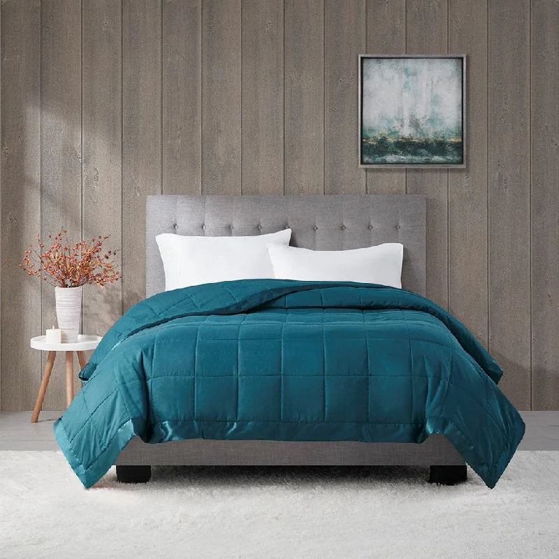 cozy jersey quilt-Windom Lightweight Down Alternative Blanket with Satin Trim - Teal - King Size