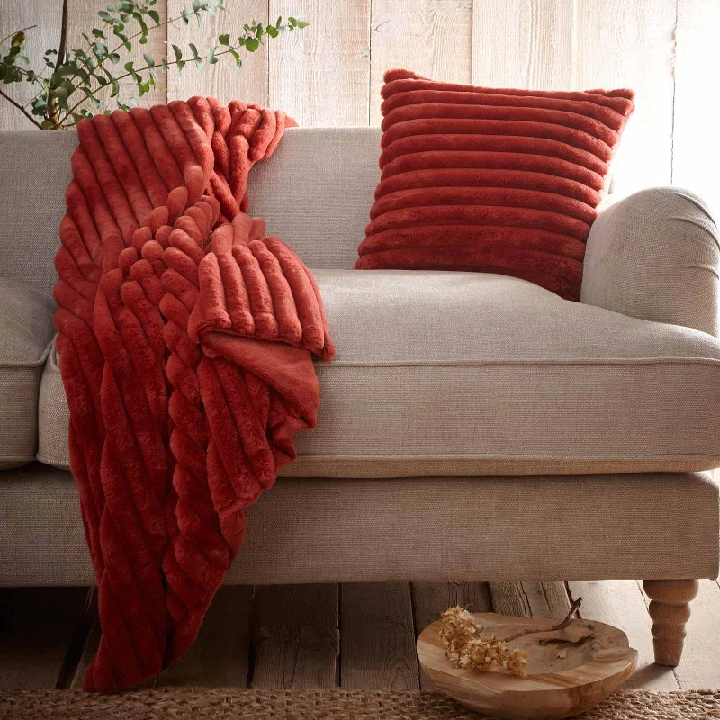 plush cotton pillow-Morritz Faux Fur Throw Terracotta