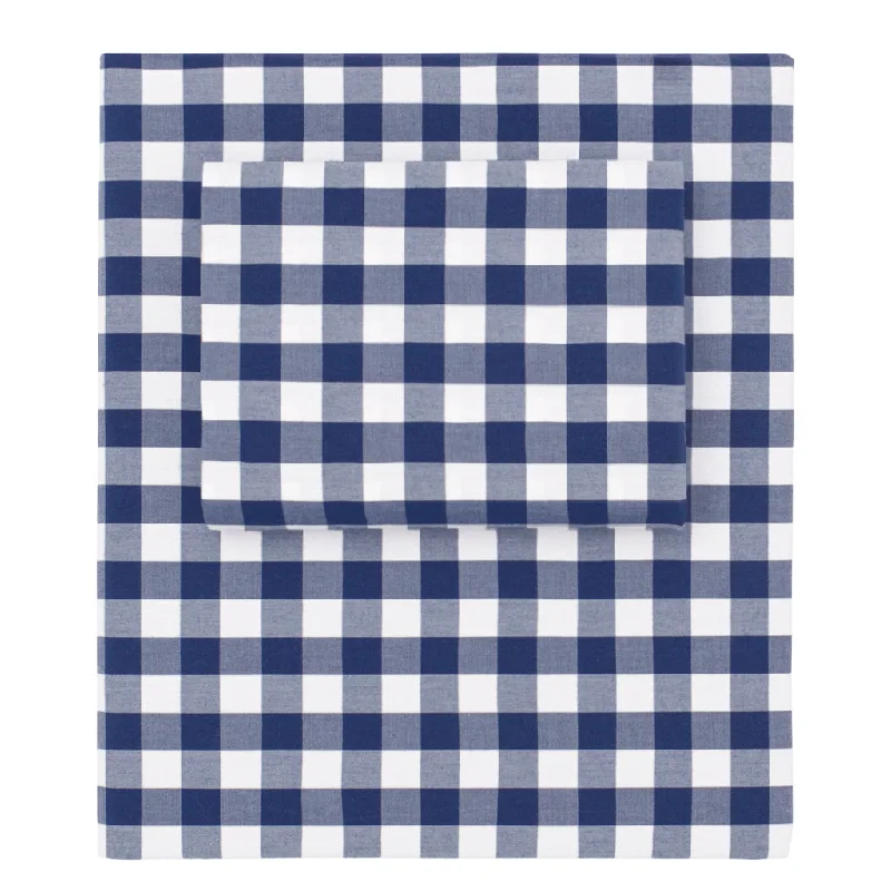 thick wool comforter-Navy Blue Small Gingham Sheet Set (Fitted, Flat & Pillowcases)