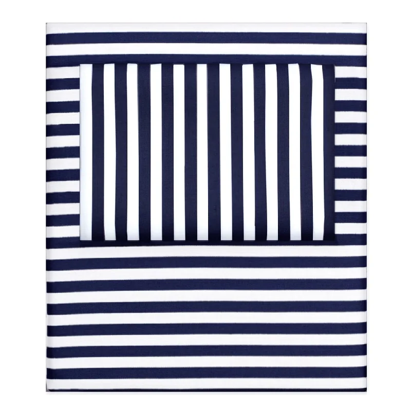 luxury sateen bed sheets-Navy Blue Striped Sheet Set (Fitted, Flat, & Pillow Cases)