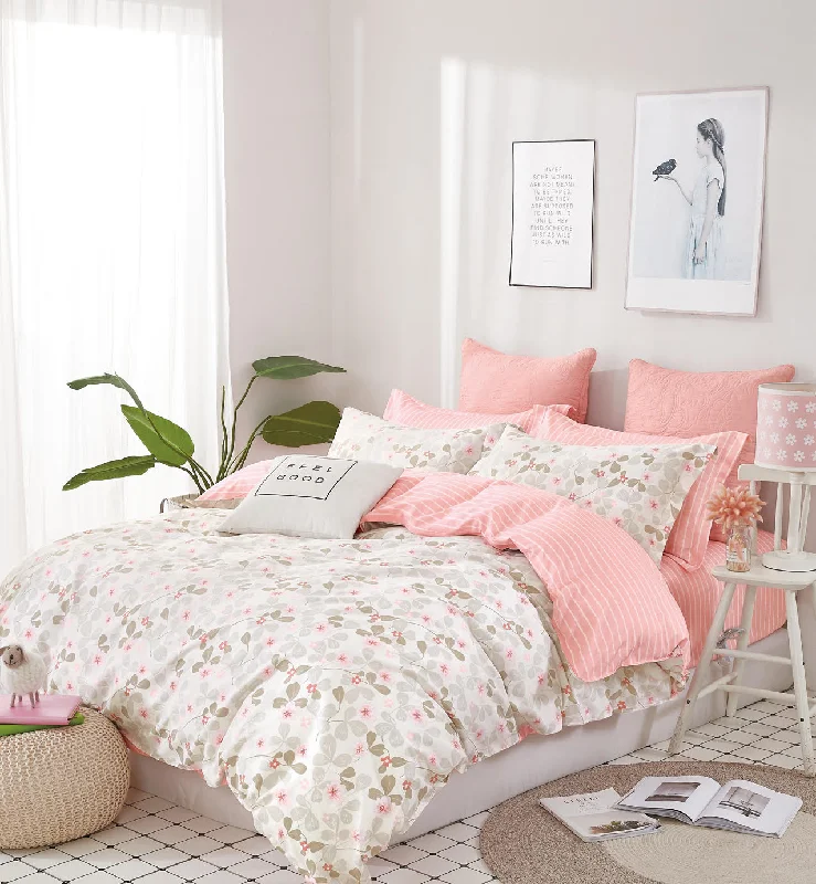 soft percale comforter-Pink Blossom 100% Cotton Bedding Set: Duvet Cover+ Pillow Sham(s) (or + Both Pillow Shams+Pillowcases)