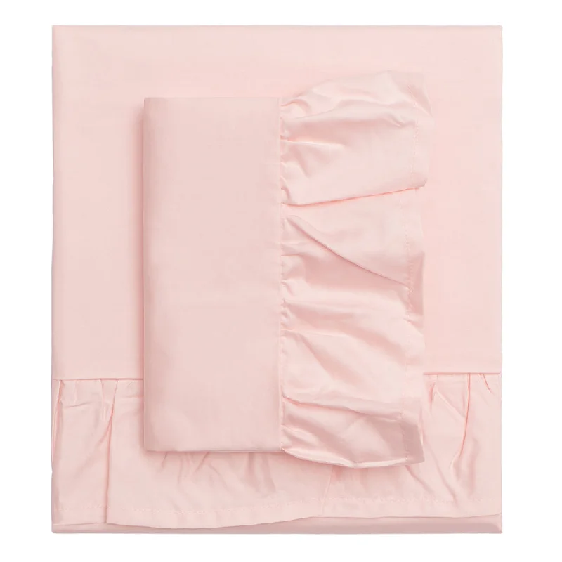 colorful geometric comforter-Pink Ruffle Sheet Set  (Fitted, Flat, & Pillow Cases)