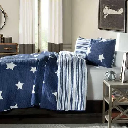 soft tencel sheets-Full / Queen Navy Stars And Stripes At Night Quilt Coverlet Bedspread Set