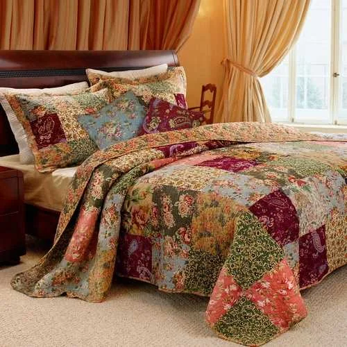 thick microfiber quilt-Full / Queen size 100% Cotton Patchwork Quilt Set with Floral Paisley Pattern