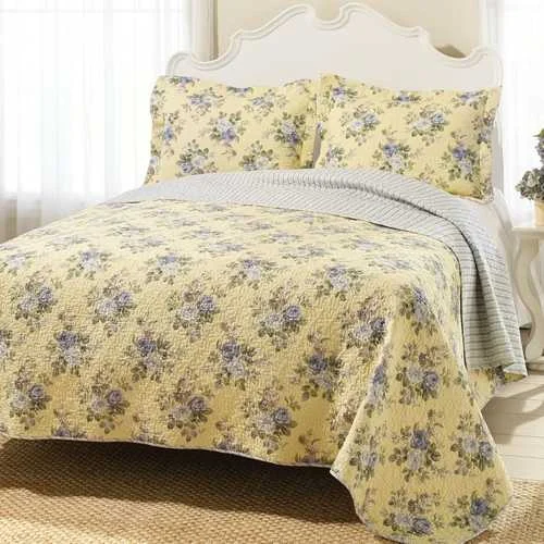 silky sateen pillowcase-King Yellow Blue Floral Lightweight Coverlet Set