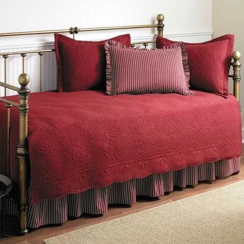 plush linen pillowcase-Twin size 5-Piece Daybed Cover Ensemble Quilt Set in Scarlet Red Cotton