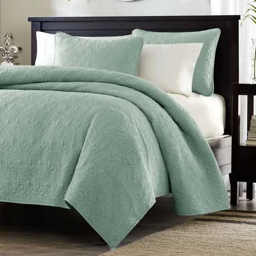 silky sateen duvet-Full / Queen Seafoam Blue Green Quilted Coverlet Quilt Set with 2 Shams