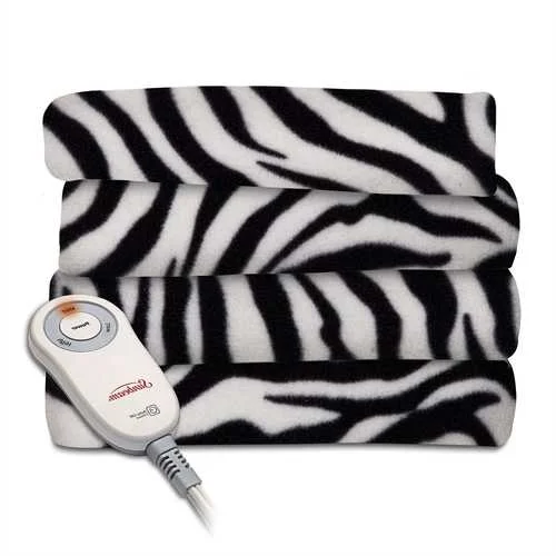 vintage tencel comforter-Zebra Fleece Heated Electric Throw Blanket in Black and White