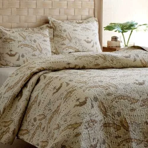 cozy silk duvet cover-Full / Queen size 100% Cotton Caribbean Map Reversible Quilt Set