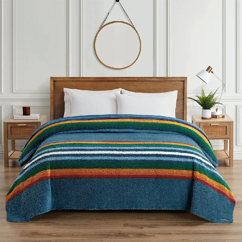 elegant satin bedspread-Queen Blanket Serape Stripe Blue