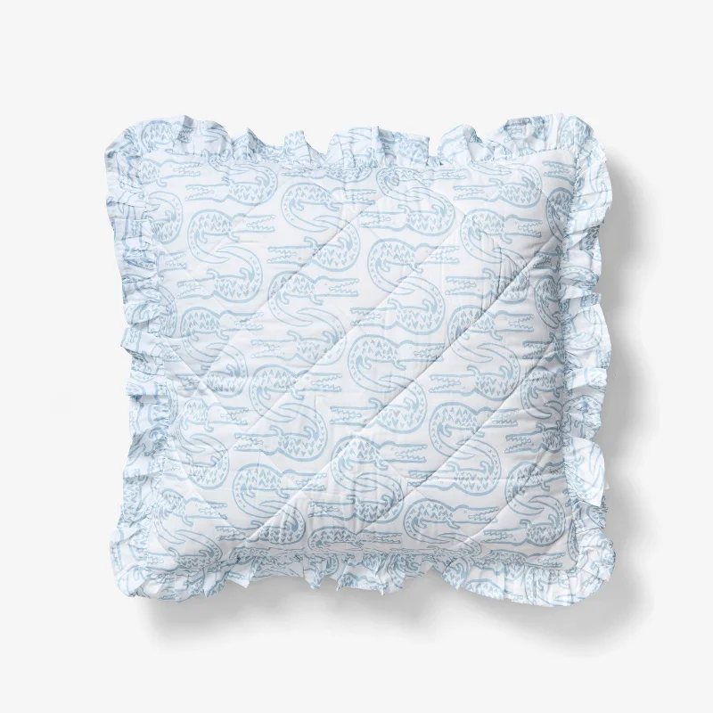 lightweight cotton quilt-Ruffle Pillow Sham - Alligator | Bay Blue