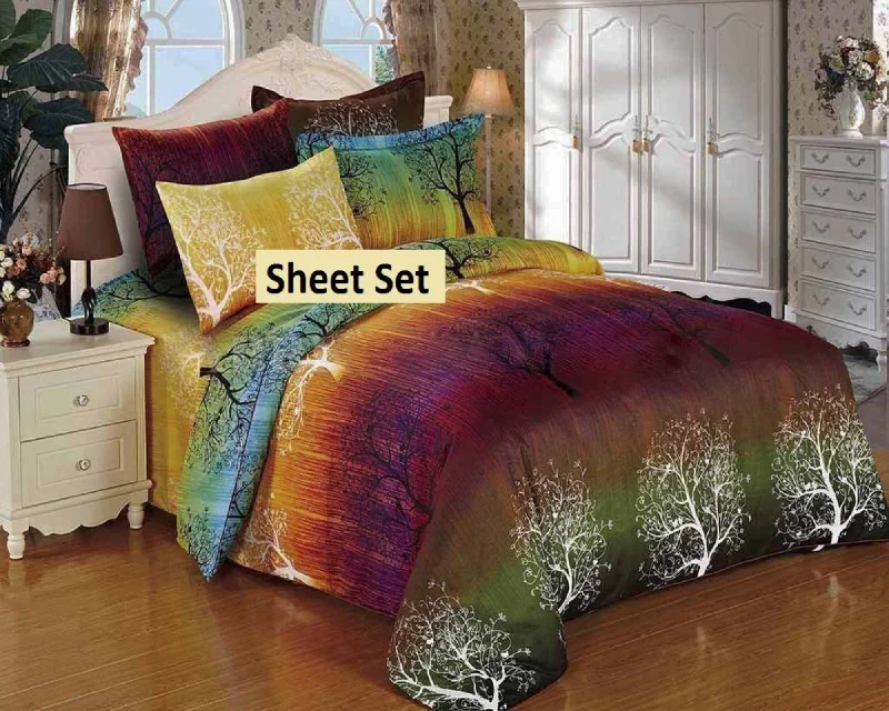 modern striped pillow-Rainbow Tree 3 Piece Fitted Sheet Set: Fitted Sheet and Two Pillowcases