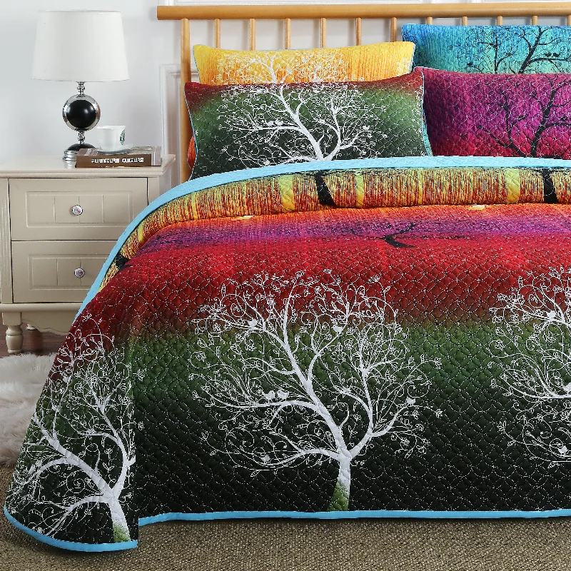 hypoallergenic percale pillow-Rainbow Tree Bedspread Coverlet Quilt Set: Quilt and Pillow Sham(s)