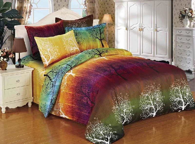 plush satin bedspread-Rainbow Tree Duvet Cover Set: Duvet Cover and Matching Pillow Shams