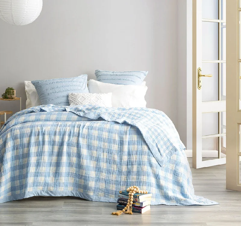 luxury velvet throw-Gingham Blanket Range French Blue