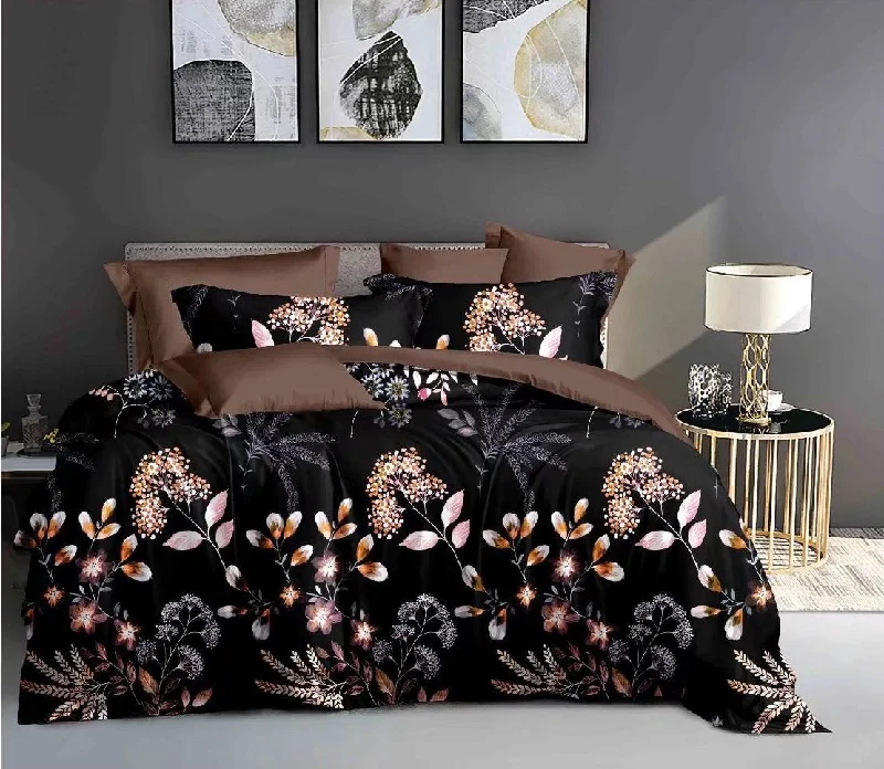 vintage wool throw blanket-Black Floral 3-Piece Microfiber Bedding Set: Duvet Cover and Pillow Shams