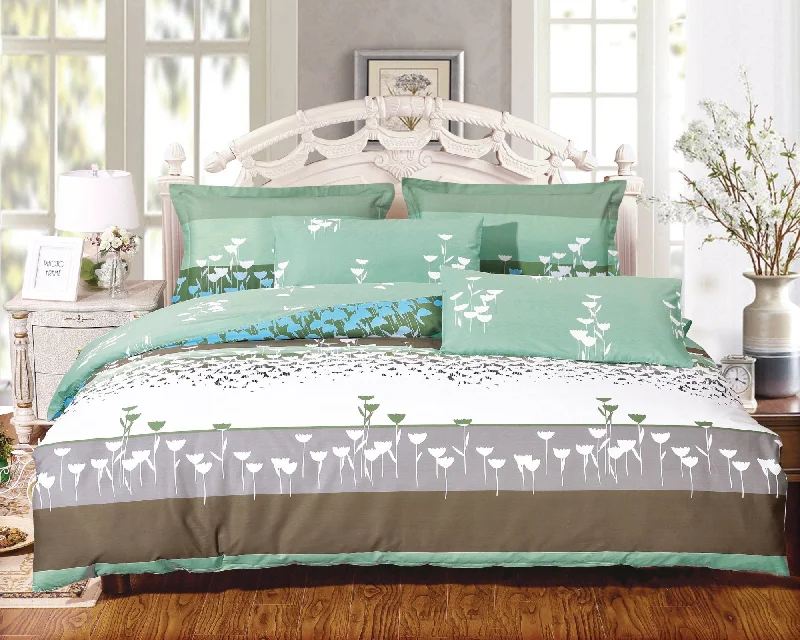 breathable cotton throw-Buttercups 3 Piece 100% Cotton Bedding Set: Duvet Cover and Two Pillow Shams