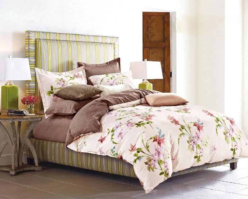 plush velvet quilt-Lily Blossom 3 Piece 100% Cotton Bedding Set: Duvet Cover and Two Pillow Shams