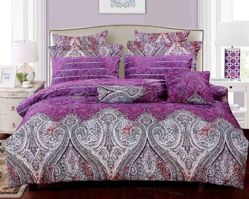 vintage chenille duvet-Royal Paisley 5 Piece Luxury 100% Cotton Bedding Set: Duvet Cover, Pillowcases and Pillow Shams