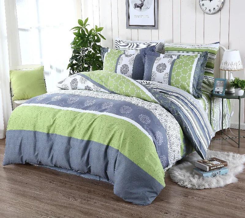 lightweight linen bedspread-Swanson Beddings Serene Comforter Set: Comforter and Pillow Shams 100% Cotton Outer Shell with Geometric and Floral Pattern in Shades of Gray, White, and Green King