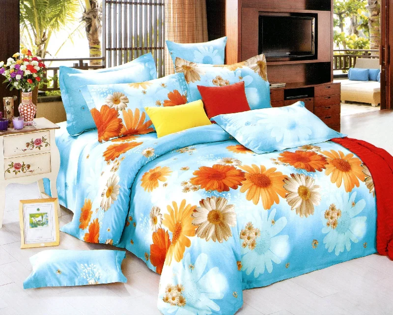 plush microfiber quilt-Sunny Blue Daisy Floral 3 Piece 100% Cotton Bedding Set: Duvet Cover and Two Pillow Shams