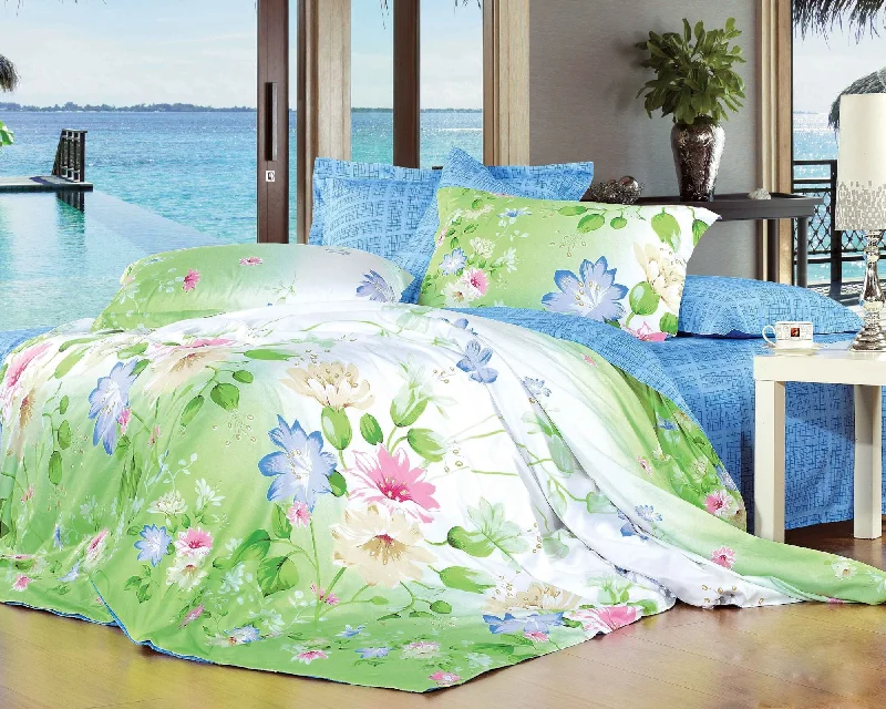 minimalist gray bed set-Water Lily Floral 3 Piece 100% Cotton Bedding Set: Duvet Cover and Two Pillow Shams