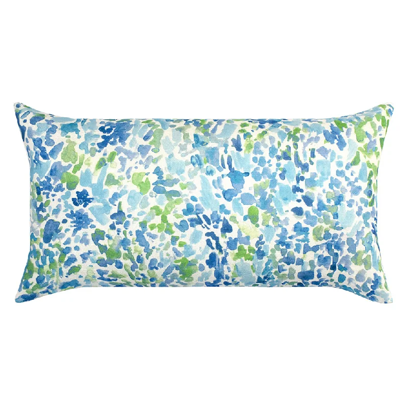 hypoallergenic flannel pillowcase-The Blue and Green Garden Watercolor Throw Pillow