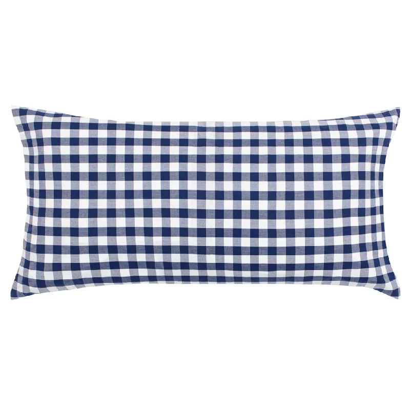 handwoven cotton throw-The Navy Blue Small Gingham Throw Pillow