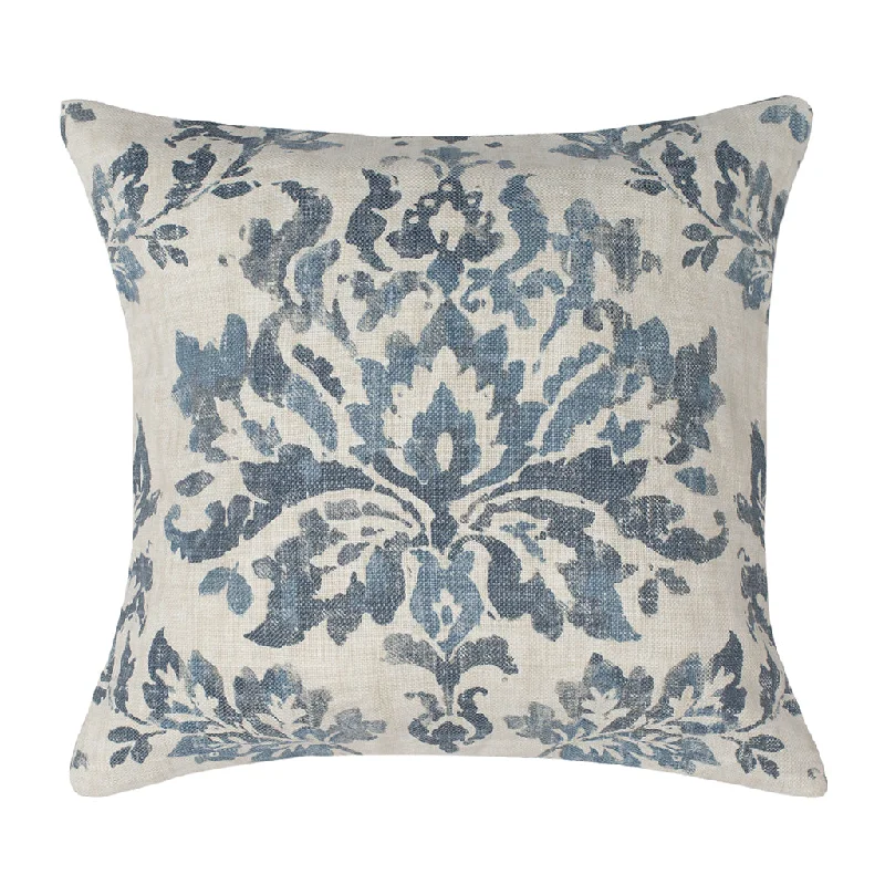 handwoven silk sheets-The Navy Damask Square Throw Pillow